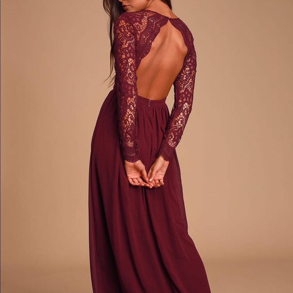 Lulus Awaken My Love Long Sleeve Maxi Dress Burgundy